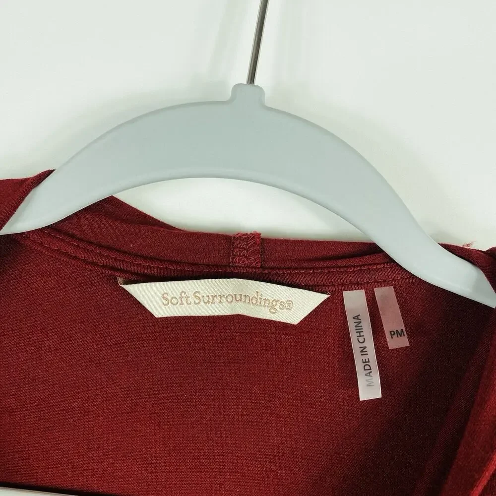 Soft Surroundings Jacket Petite Medium Red Hooded Zip Velvet Hem 3AA15
